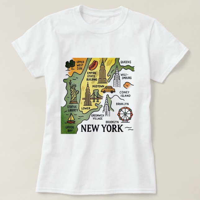 Camiseta Mapa de viajes de época de NY (Diseño del anverso)