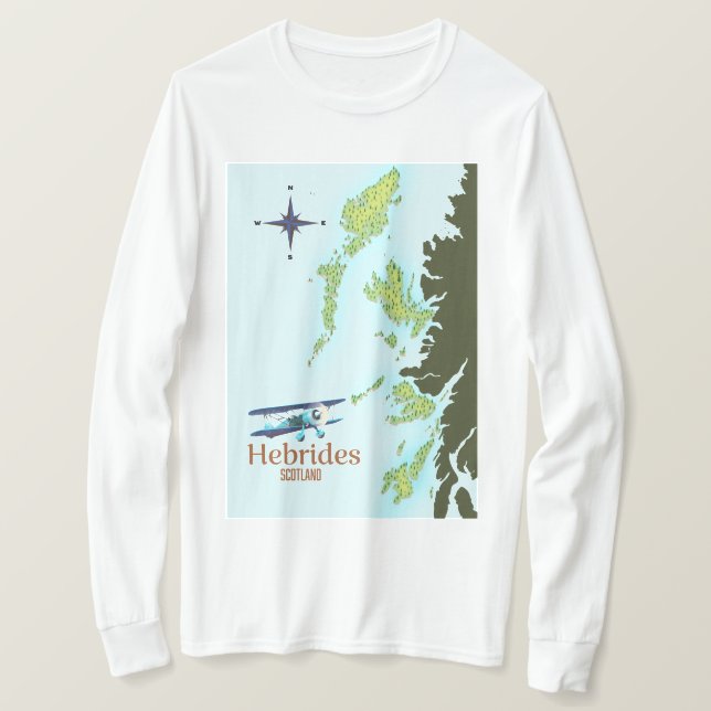 Camiseta Mapa de viajes de Hebrides, Escocia. (Anverso del diseño)