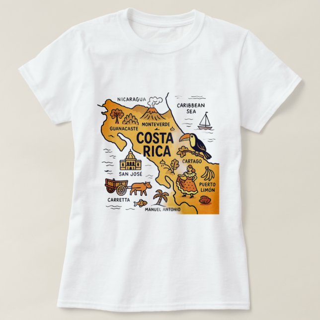 Camiseta Mapa de viajes vintage de Costa Rica (Diseño del anverso)