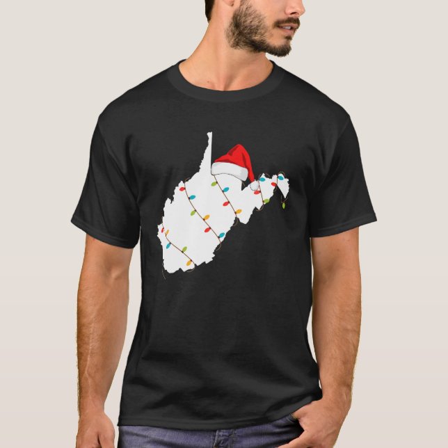 Camiseta Mapa de Virginia Occidental Navidades con Santa Ha (Anverso)