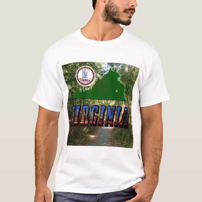 Camiseta Mapa de Virginia, sello de estado, texto de imagen (Anverso)