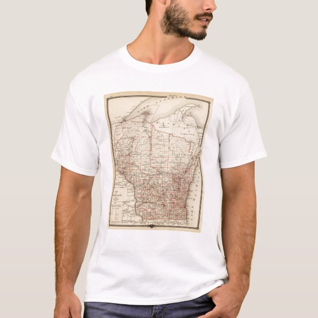 Camiseta Mapa de Wisconsin, mostrando distritos de la (Anverso)