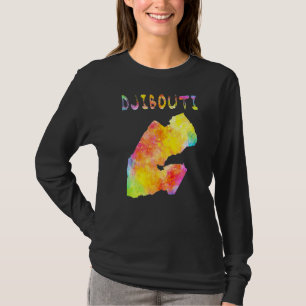 Camiseta Mapa de Yibuti de acuarela multicolor