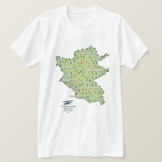 Camiseta Mapa de Yorkshire Dales Inglaterra (Anverso del diseño)