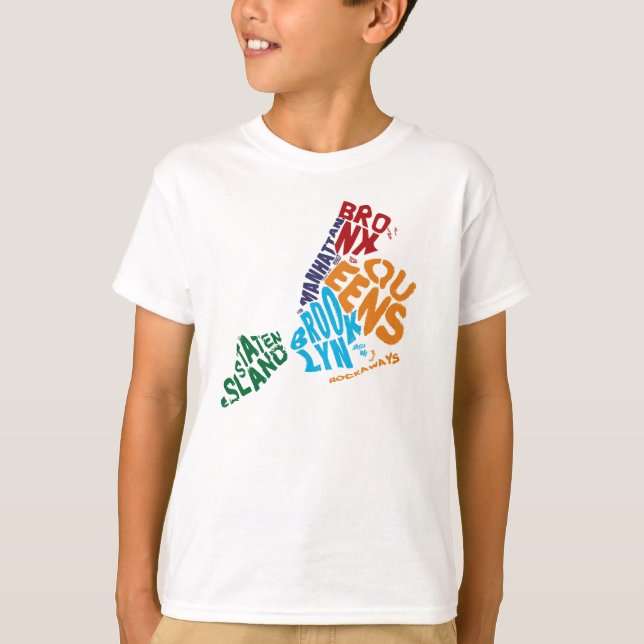 Camiseta Mapa del caligrama de 5 distritos de Nueva York (Anverso)