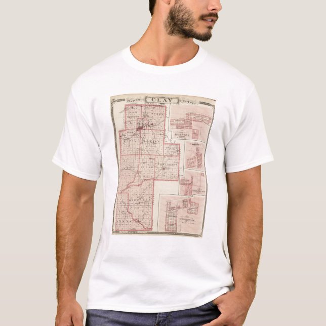 Camiseta Mapa del condado de Clay con Staunton, armonía (Anverso)