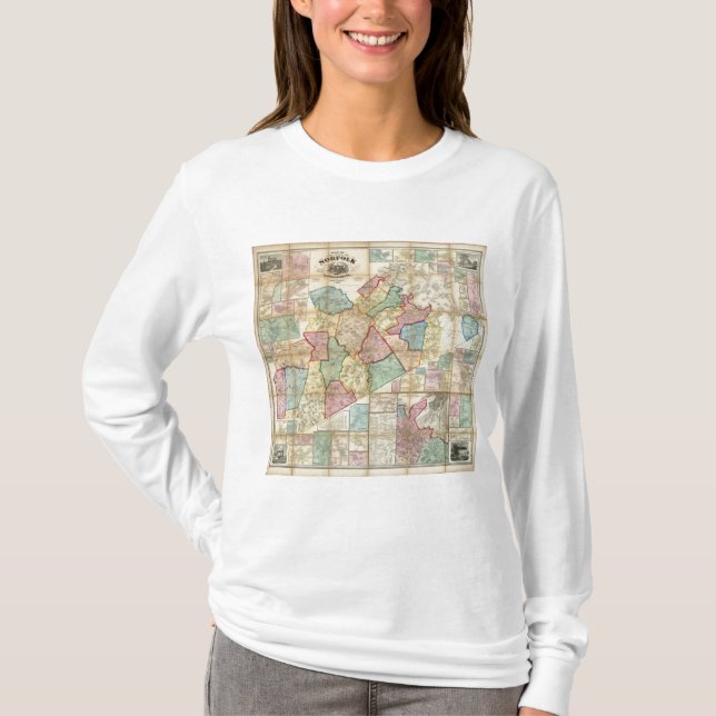 Camiseta Mapa del condado de Norfolk, Massachusetts (Anverso)
