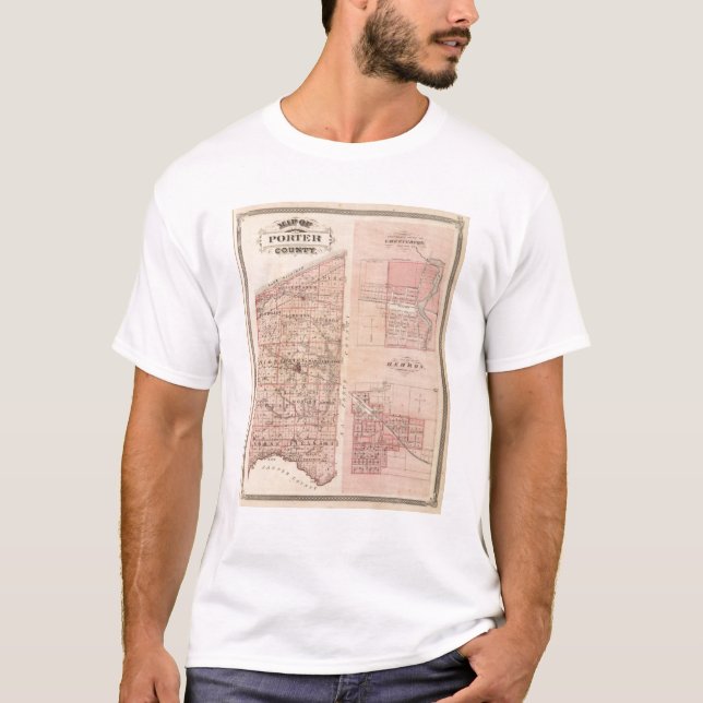 Camiseta Mapa del condado de Porter con Chesterton, Hebrón (Anverso)