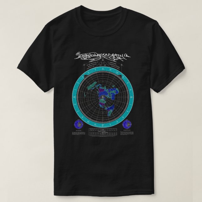Camiseta Mapa del cuadrado y de la tierra plana inmóvil (Diseño del anverso)