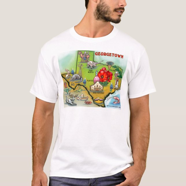 Camiseta Mapa del dibujo animado de Georgetown Tejas (Anverso)