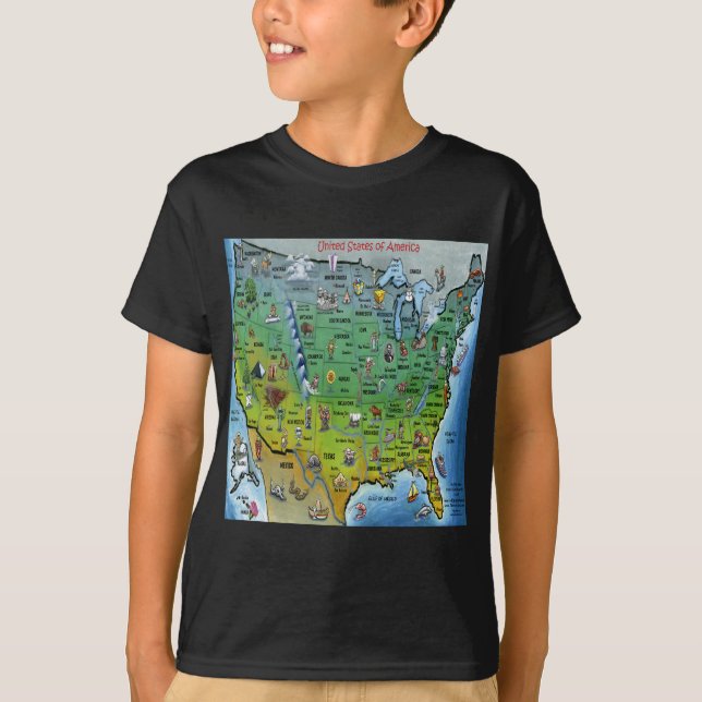 Camiseta Mapa del dibujo animado de los E.E.U.U. (Anverso)