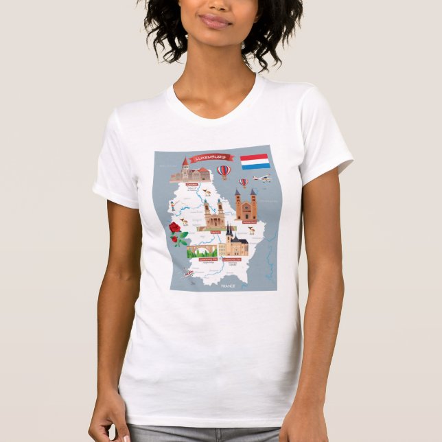 Camiseta Mapa del dibujo animado de Luxemburgo (Anverso)