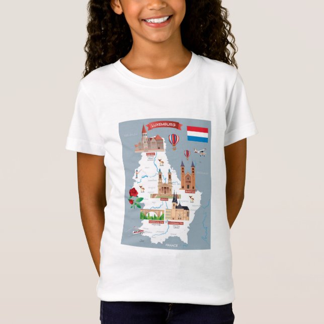 Camiseta Mapa del dibujo animado de Luxemburgo (Anverso)