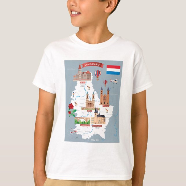Camiseta Mapa del dibujo animado de Luxemburgo (Anverso)