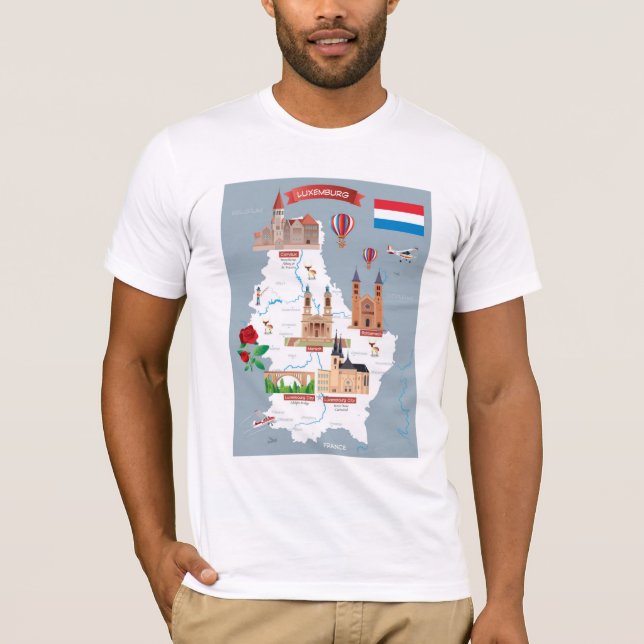 Camiseta Mapa del dibujo animado de Luxemburgo (Anverso)