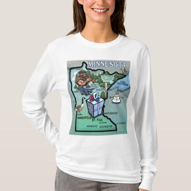 Camiseta Mapa del dibujo animado de Minnesota (Anverso)