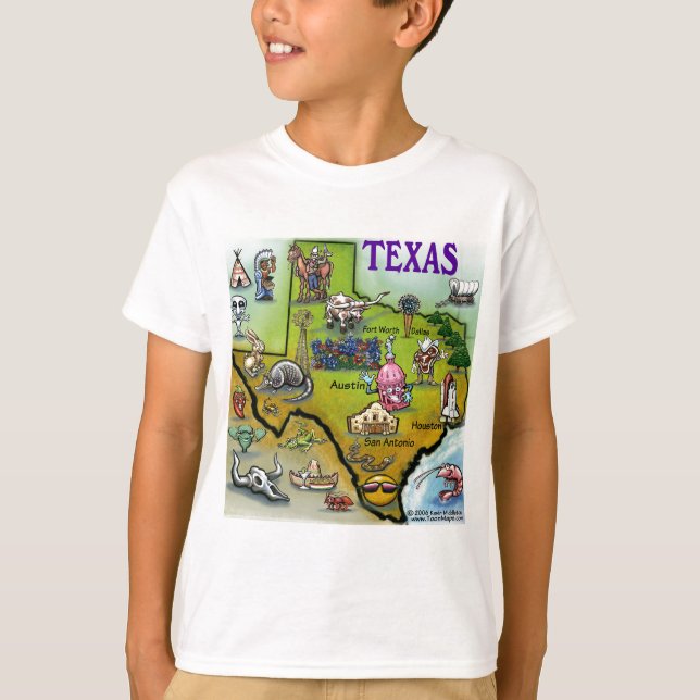Camiseta Mapa del dibujo animado de TEJAS (Anverso)