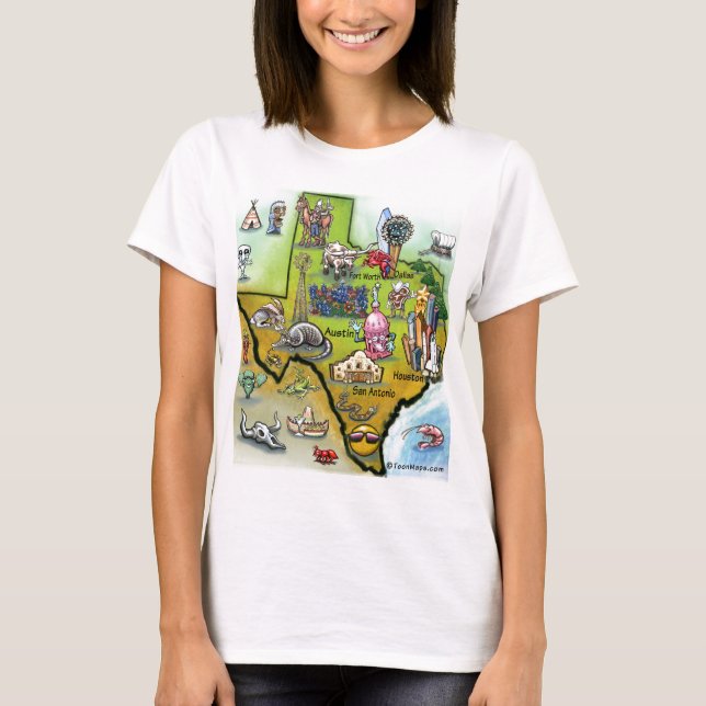Camiseta Mapa del dibujo animado de Tejas (Anverso)