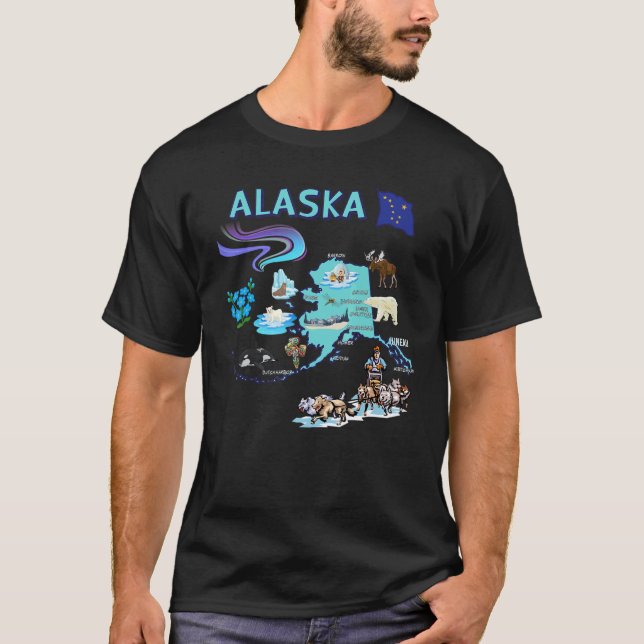 Camiseta Mapa del estado de Alaska emblema de las principal (Anverso)