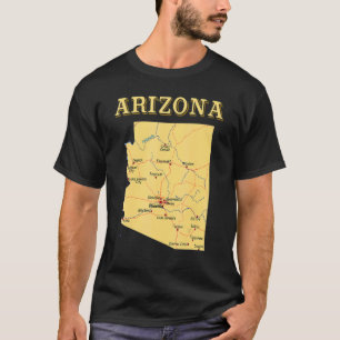 Camiseta Mapa Del Estado De Arizona Que Muestra Las Princip