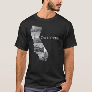 Camiseta Mapa del estado de Black and White California EE.U