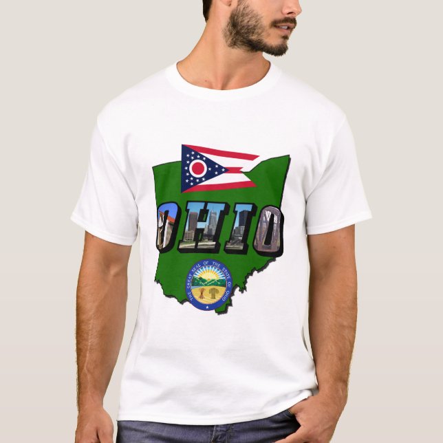 Camiseta Mapa del estado de Ohio, texto de imagen, bandera  (Anverso)