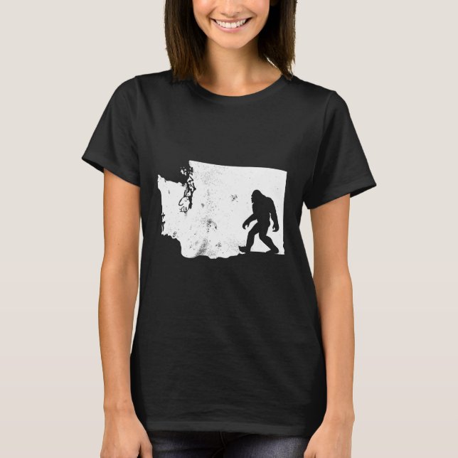 Camiseta Mapa del Estado de Washington de Bigfoot Sasquatch (Anverso)