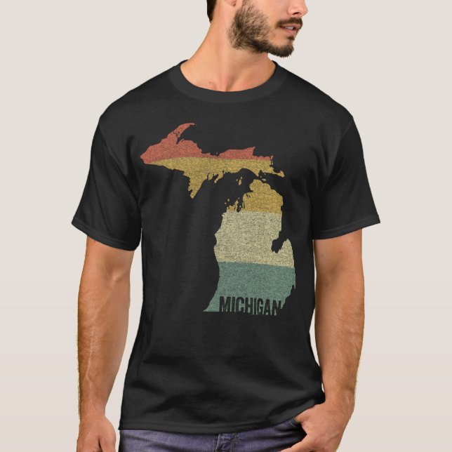 Camiseta Mapa del estado del atardecer retro de Michigan co (Anverso)