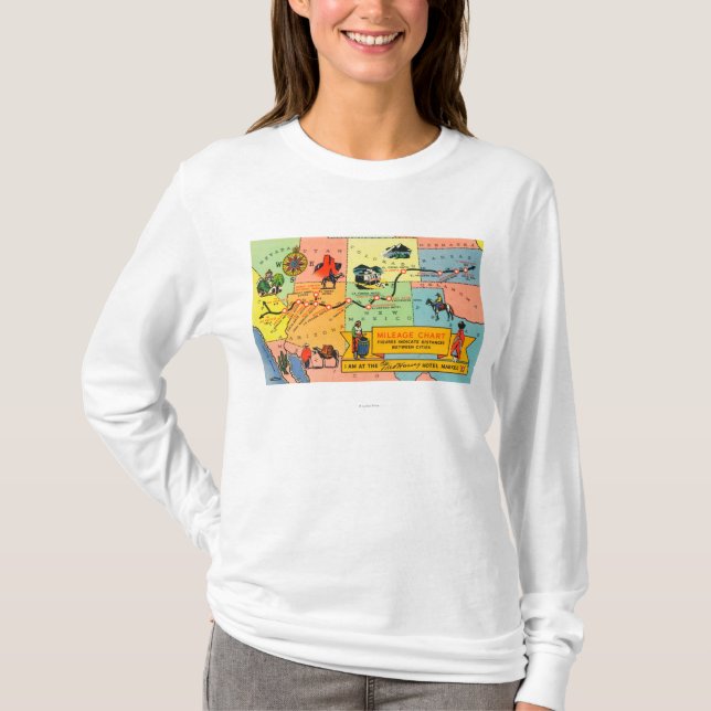 Camiseta Mapa del hotel LocationsCA de Fred Harvey a KS (Anverso)