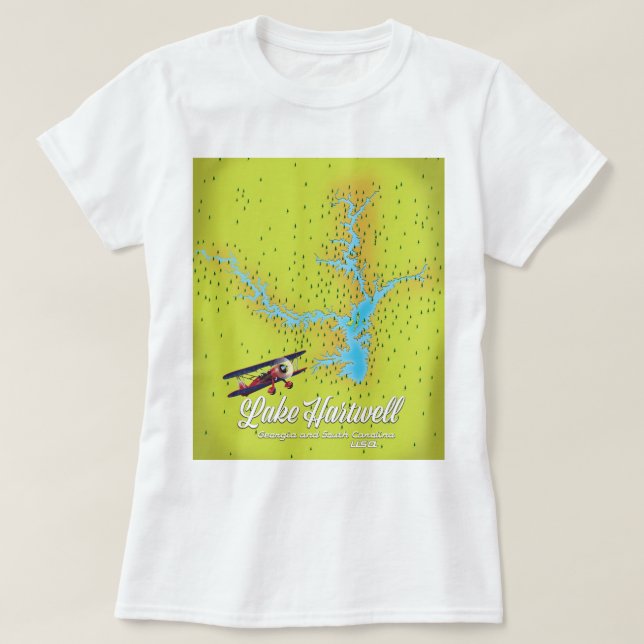Camiseta mapa del lago Hartwell Georgia y Carolina del Sur (Diseño del anverso)