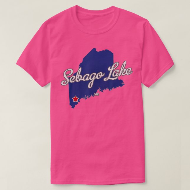 Camiseta Mapa del Lago Maine ME de Sebago (Diseño del anverso)