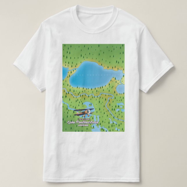 Camiseta Mapa del lago Pontchartrain Louisiana (Diseño del anverso)