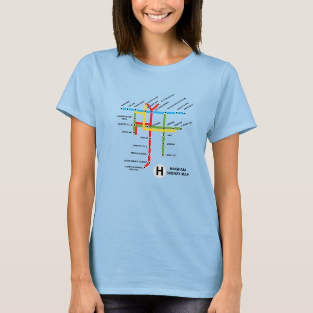 Camiseta Mapa del Metro de Hingham, azul (Anverso)