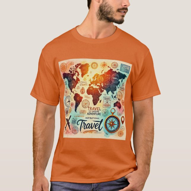 Camiseta Mapa del mundo acuarela con brújula (Anverso)