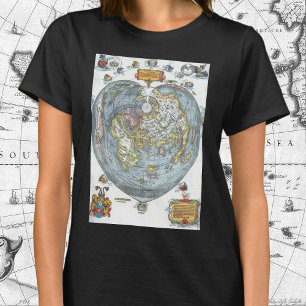 Camiseta Mapa del mundo antiguo en forma de corazón vintage