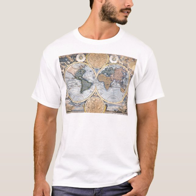 Camiseta Mapa del mundo antiguo fresco (Anverso)