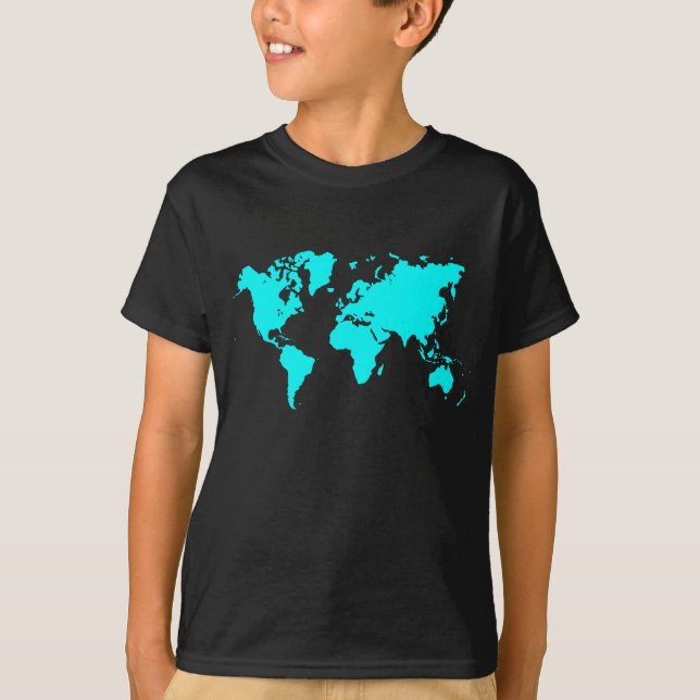 Camiseta Mapa del mundo - ciánico (Anverso)