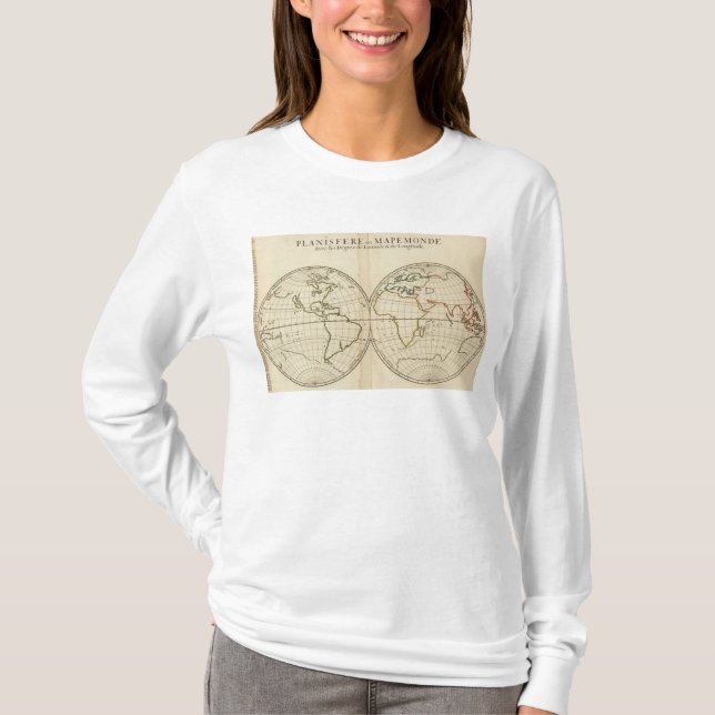 Camiseta Mapa del mundo con latitud y Longititude (Anverso)