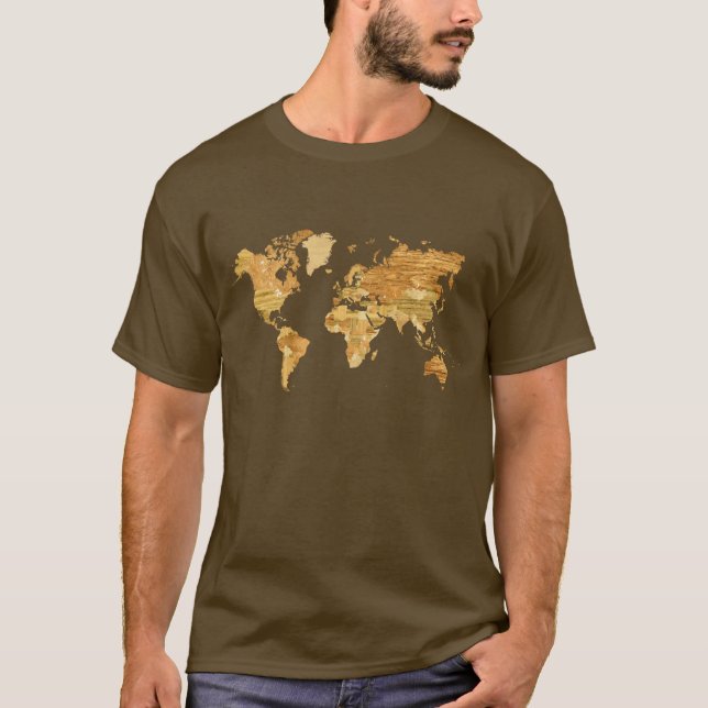 Camiseta Mapa del mundo de madera (Anverso)
