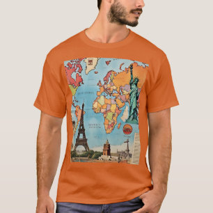 Camiseta Mapa del Mundo de Vintage Icónicos monumentos masc