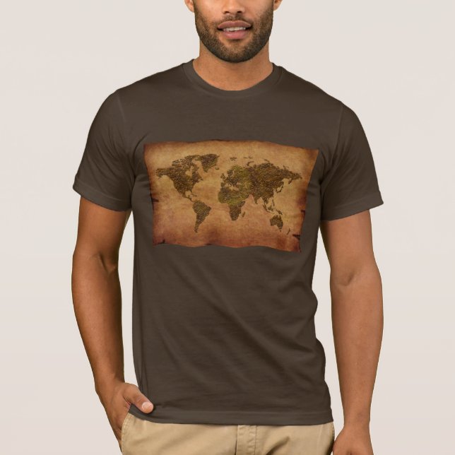 Camiseta Mapa del mundo rustico al estilo antiguo sobre el  (Anverso)
