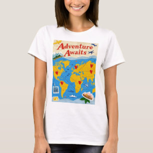 Camiseta Mapa del mundo salpicado de pines cardíacos y punt
