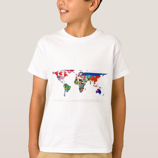 Camiseta Mapa del mundo señalado por medio de una bandera (Anverso)