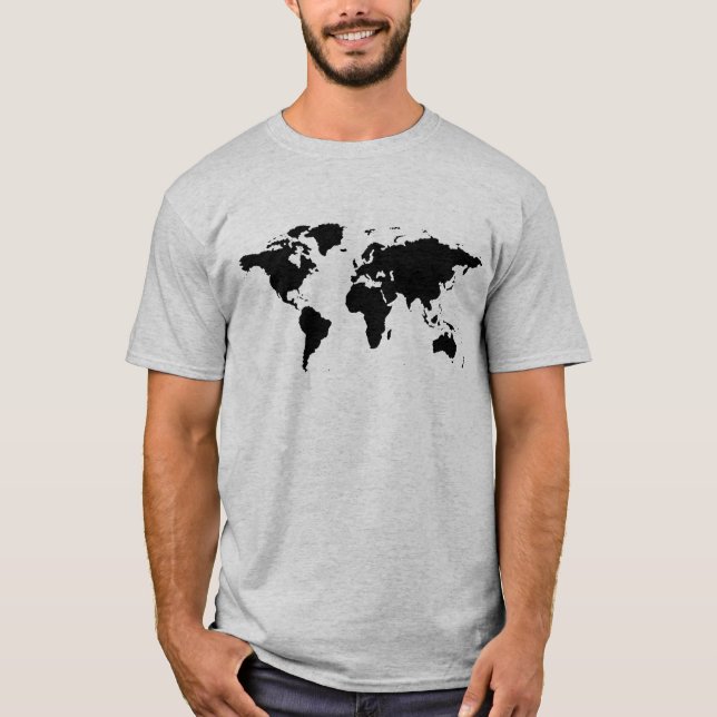 Camiseta mapa del mundo simple negro (Anverso)