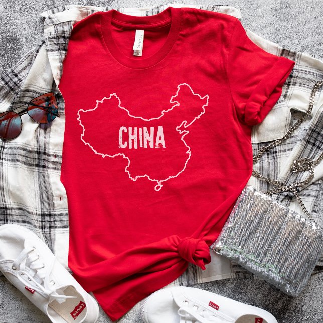 Camiseta Mapa del país de China Esquema de frontera con la  (Subido por el creador)