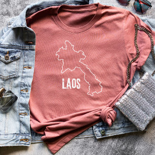 Camiseta Mapa del país de Laos Línea fronteriza nacional la