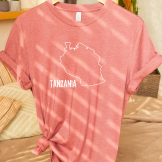Camiseta Mapa del país de Tanzania Forma de línea fronteriz