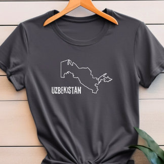 Camiseta Mapa del país de Uzbekistán Línea de forma Fronter