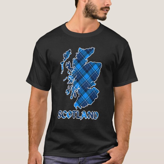 Camiseta Mapa del país del patrón de la plancha azul escocé (Anverso)
