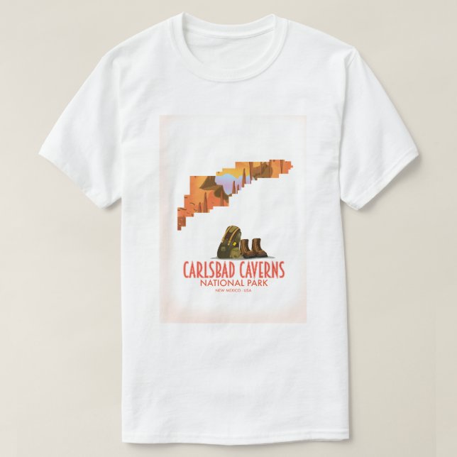 Camiseta mapa del parque nacional de las cavernas de Carlsb (Diseño del anverso)